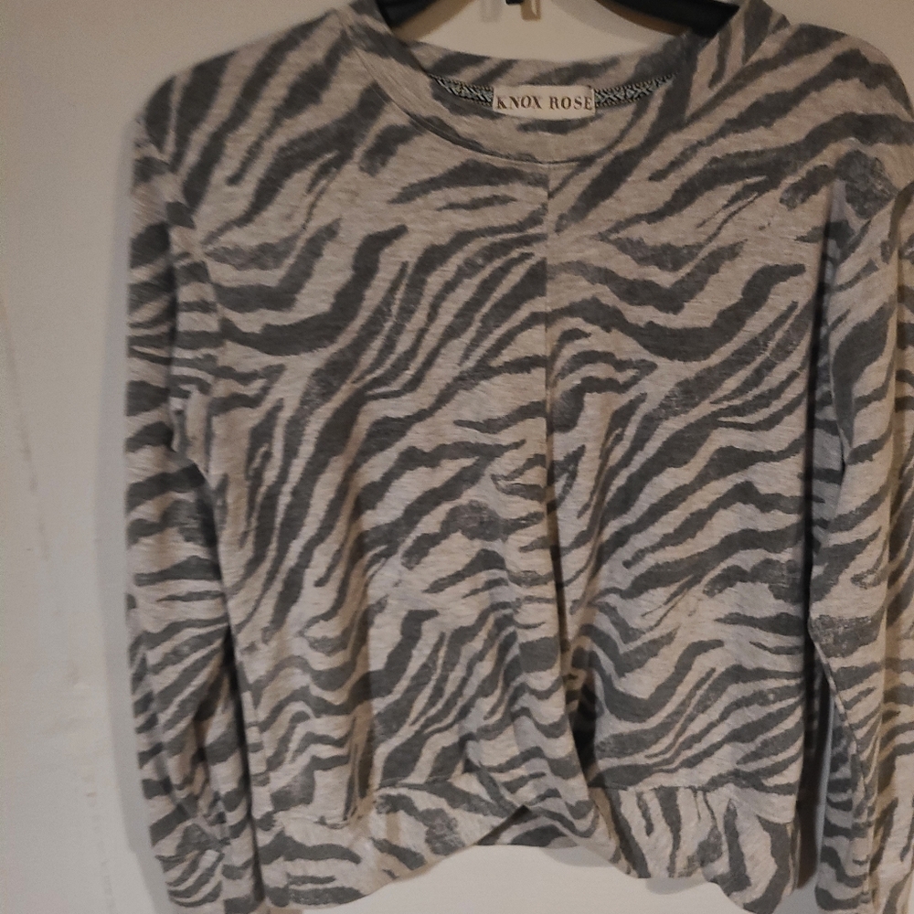Gray Zebra Print Women's Sweater Knox Rose